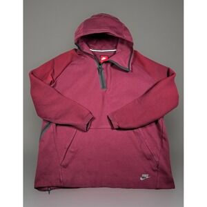 Nike Tech Fleece‎ Hoodie Men 2XL Burgundy 1/2 Zip Tech Knit Arms Side Zip-EUC